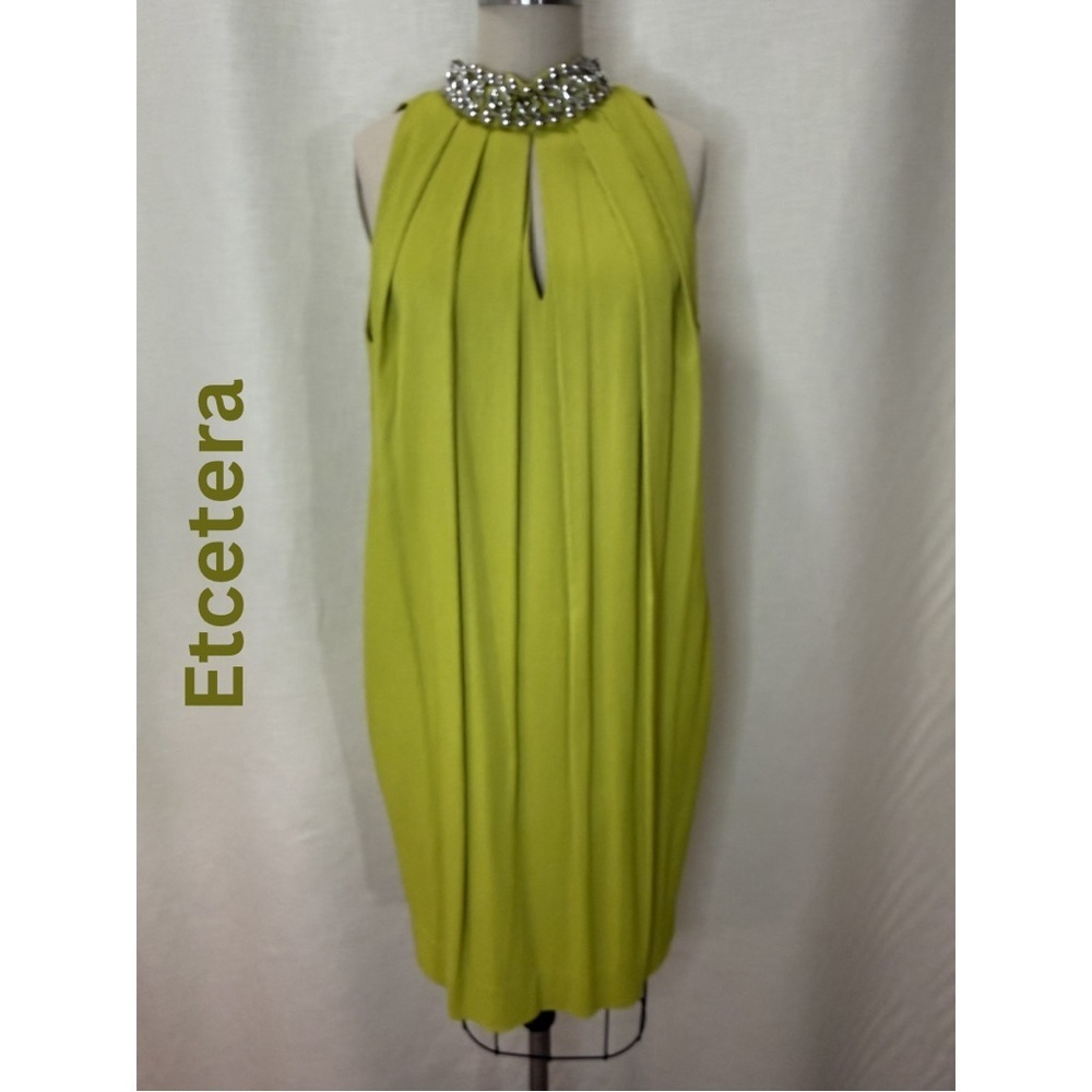 Etcetera Beaded Halter Dress Lime Green Keyhole Midi Size 6 - Picture 1 of 7